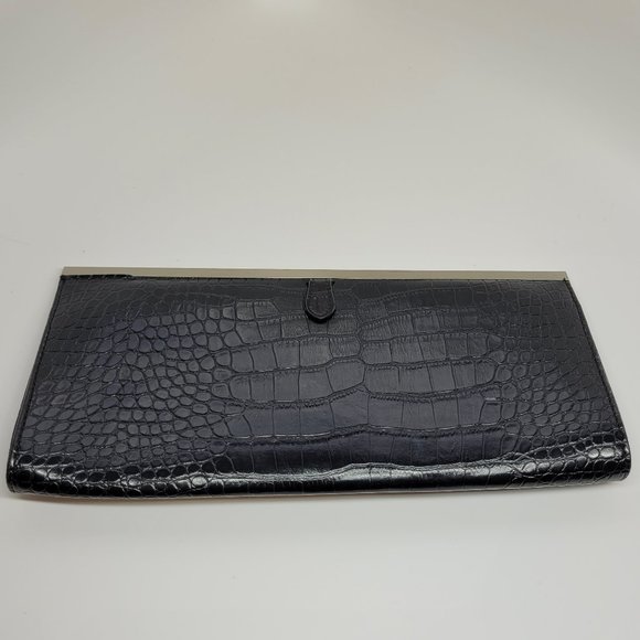 Aldo Bags Aldo Womens Clutch Handbag Black Animal Print Crocodile